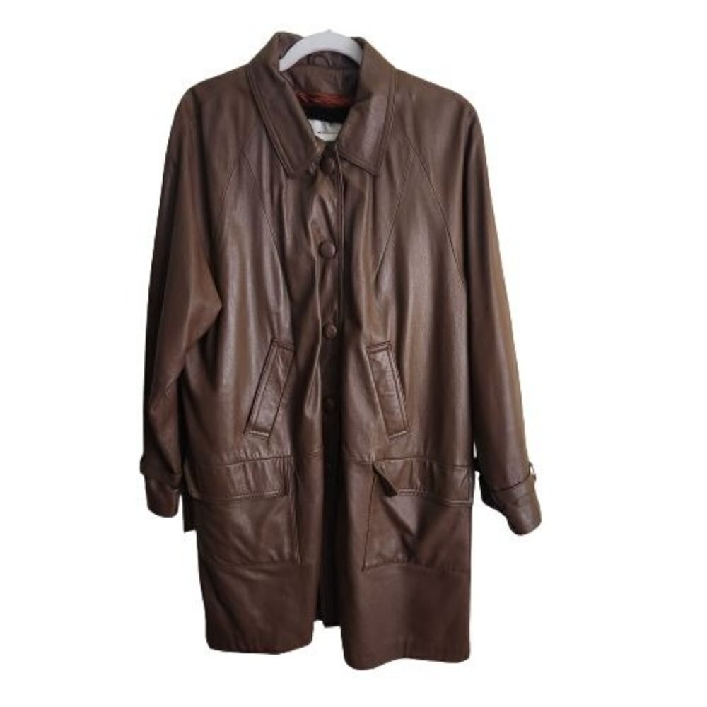 Vintage 70s Deerskin Brown Leather Zip Out Faux Fur Lined Jacket Size 18